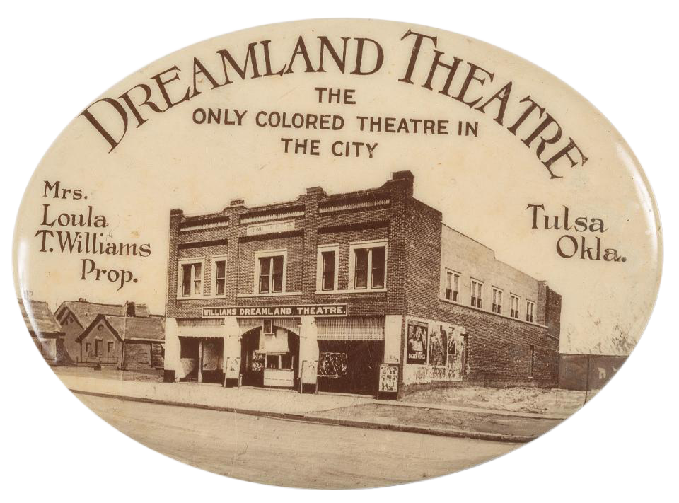 This image depicts the Dreamland Theatre, owned by John and Loula Williams, in the Greenwood District of Tulsa, Oklahoma. The header of the photo reads, “Dreamland Theatre: The Only Colored Theatre in the City.” The photo had sub-headers on either side. The right reads, “Mrs. Loula T. Williams Prop.” The left is captioned, “Tulsa Okla.”
