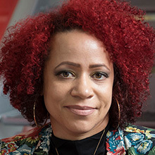 This image provides a headshot of Nikole Hannah-Jones, Pulitzer Prize-winning New York Times Reporter and Creator of the 1619 Project.